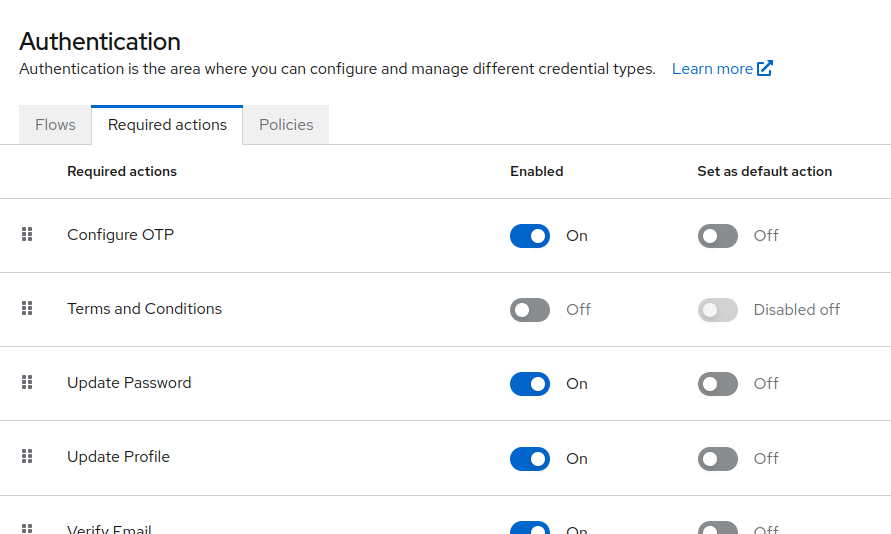 Keycloak Authentication Flow Required Actions