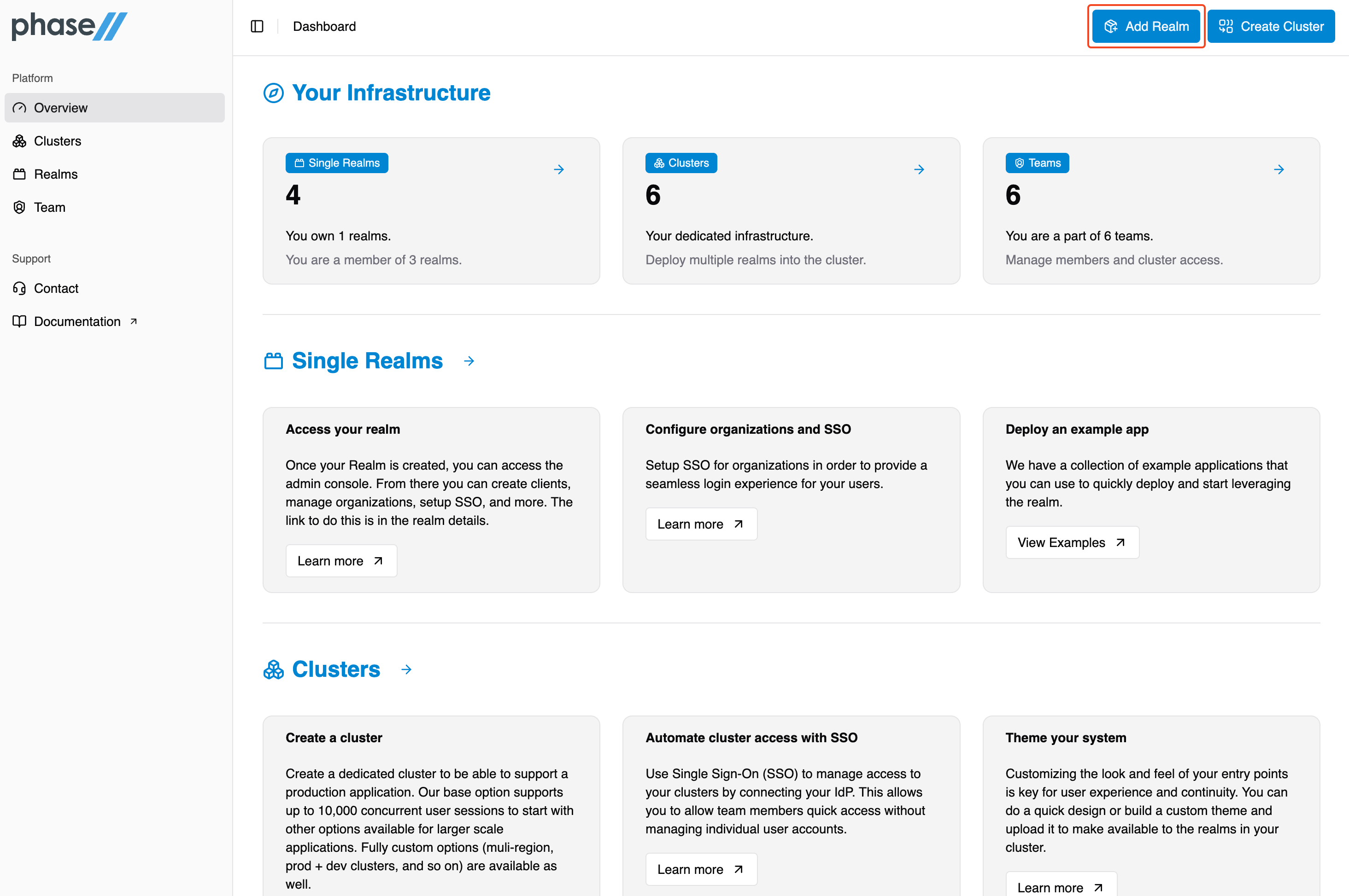 Phase Two Dash Overview Add Realm